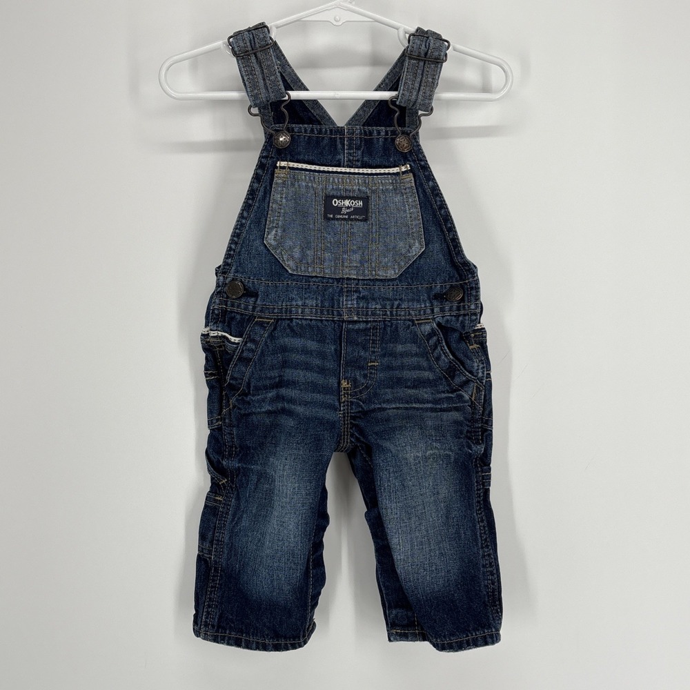 VTG‎ Oshkosh Denim Overalls Baby Toddler 6 Mos 2 Tone Denim